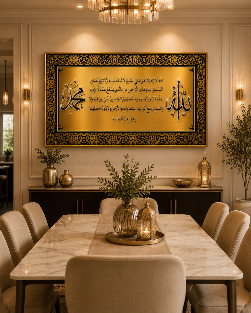 Luxury Ayatul Kursi Islamic Wall Art – Black Diamond Crystal Porcelain Painting (50 × 100 cm)