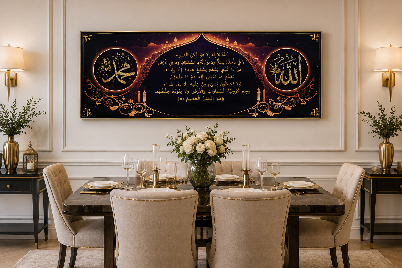 Luxury Ayatul Kursi Islamic Wall Art – Black Diamond Crystal Porcelain Painting (50 × 100 cm)
