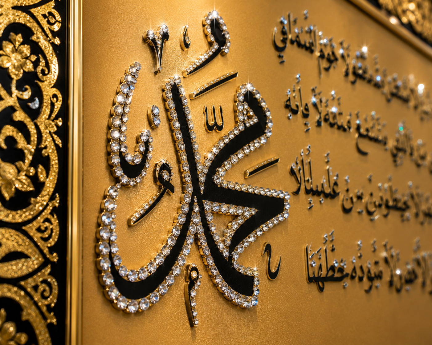 Luxury Ayatul Kursi Islamic Wall Art – Black Diamond Crystal Porcelain Painting (50 × 100 cm)